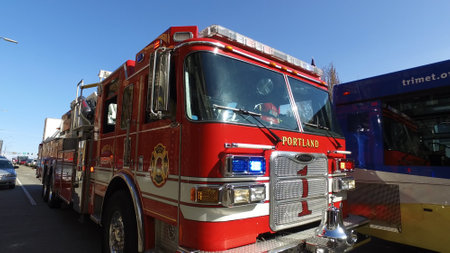 Portland Fire and Rescue car in the city - PORTLAND, USA - APRIL 15, 2017