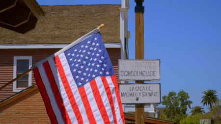 US Flag at San Diego Old Town - SAN DIEGO, CALIFORNIA - APRIL 22, 2017 - travel photography