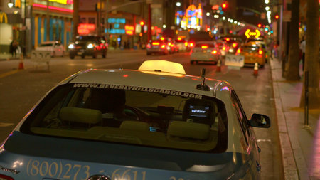 Taxi cab on Hollywood Boulevard in Los Angeles - LOS ANGELES, CALIFORNIA - APRIL 21, 2017 - travel photographyのeditorial素材