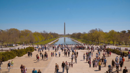 Big square at the Lincoln Memorial - a busy place - WASHINGTON, USA - APRIL 8, 2017のeditorial素材