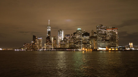 Skyline of Manhattan New York at night - travel photographyのeditorial素材