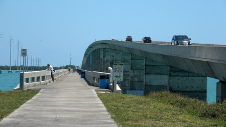 Famous Seven Mile Bridge in the Keys of USA - KEY WEST, USA APRIL 13, 2016のeditorial素材