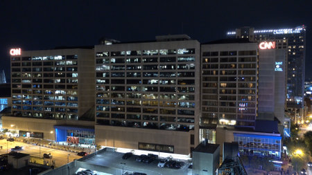 CNN Headuarter Atlanta - aerial view at night - ATLANTA, USA - APRIL 20, 2016のeditorial素材