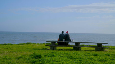 People enjoy the amazing coast of Shelter Cove at the Pacific Ocean - SHELTER COVE, CALIFORNIA - APRIL 17, 2017 - travel photographyのeditorial素材
