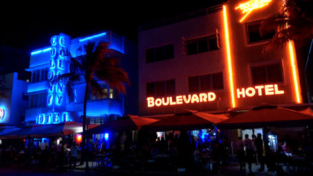 Famous Colony Hotel and Boulevard Hotel in Miami Beach - MIAMI, FLORIDA APRIL 10, 2016のeditorial素材