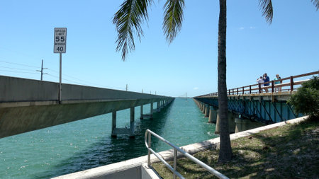 Famous Seven Mile Bridge in the Keys of FLORIDA - KEY WEST, FLORIDA APRIL 13, 2016のeditorial素材