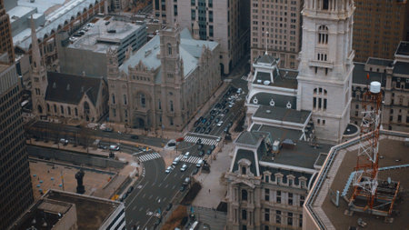Aerial view over the city of Philadelphia - PHILADELPHIA, UNITED STATES - APRIL 7, 2017のeditorial素材