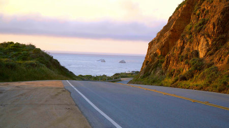Highway No1 at Big Sur Pacific Coastline - BIG SUR, CALIFORNIA - APRIL 19, 2017 - travel photographyのeditorial素材