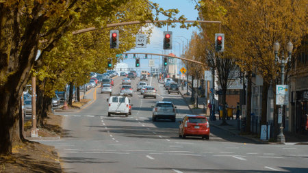 Street view in the city of Portland - PORTLAND, OREGON - APRIL 16, 2017 - travel photographyのeditorial素材