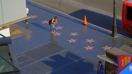 The stars on the Walk of Fame - view from Hollywood and Highland Center - LOS ANGELES, CALIFORNIA - APRIL 21, 2017 - travel photographyのeditorial素材