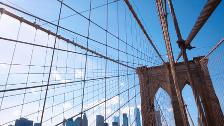 Impressive Brooklyn Bridge New York - amazing wide angle shot - NEW YORK CITY, USA - APRIL 2, 2017のeditorial素材