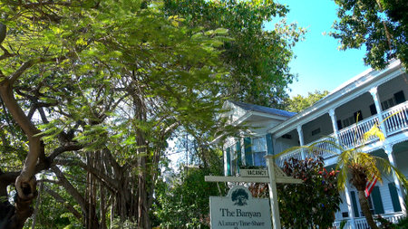 The Banyon House on Key West with huge Banyan Trees - KEY WEST, USA - APRIL 12, 2016のeditorial素材