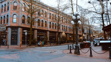 Pubs and restaurants in Old Town of Vancouver - Gastown district - VANCOUVER, CANADA - APRIL 11, 2017のeditorial素材