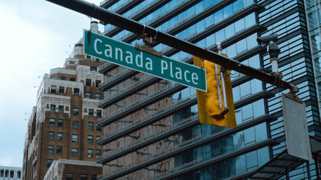 Street sign - Canada Place - VANCOUVER, CANADA - APRIL 11, 2017のeditorial素材