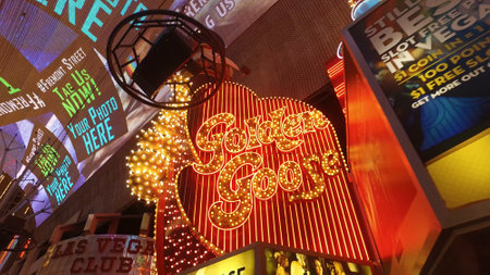Famous Golden Goose strip club in Las Vegas Downtown - LAS VEGAS, UNITED STATES - APRIL 22, 2017のeditorial素材
