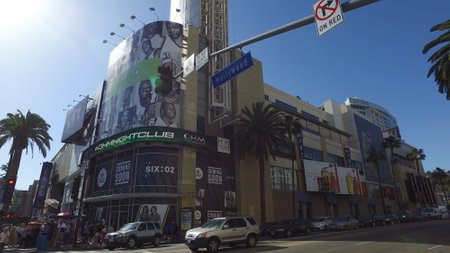 Street corner at Hollywood Boulevard - LOS ANGELES, USA - APRIL 21, 2017のeditorial素材