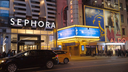 Amsterdam theatre on 42nd street Manhattan - NEW YORK CITY, UNITED STATES - APRIL 2, 2017のeditorial素材