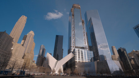 The huge skyscrapers at World Trade Center Manhattan - NEW YORK CITY, UNITED STATES - APRIL 2, 2017のeditorial素材