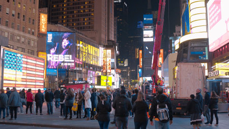 Amazing Times Square Manhattan by night - NEW YORK CITY, UNITED STATES - APRIL 2, 2017のeditorial素材