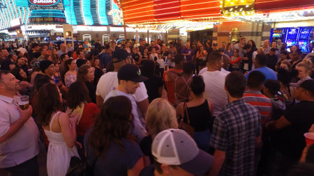 Fremont street at Las Vegas Downtown - a popular place - LAS VEGAS, UNITED STATES - APRIL 22, 2017のeditorial素材