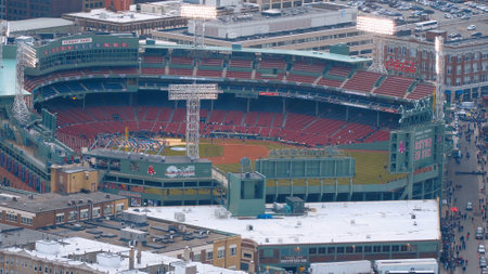 Boston Fenway Park Stadium - aerial view - BOSTON. UNITED STATES - APRIL 5, 2017のeditorial素材