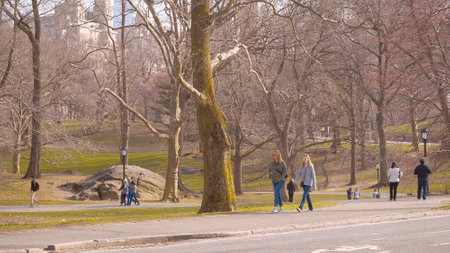 Central Park New York on a sunny day - NEW YORK CITY, USA - APRIL 2, 2017のeditorial素材