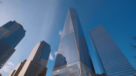 The huge skyscrapers at World Trade Center Manhattan - NEW YORK CITY, UNITED STATES - APRIL 2, 2017