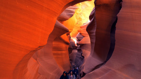 Walking tour through Lower Antelope Canyon in Arizona - ARIZONA, USA - MARCH 20, 2019のeditorial素材