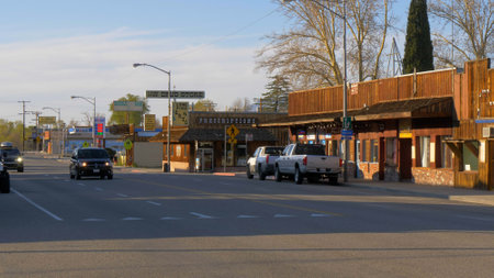 Street view in the historic village of Lone Pine - LONE PINE CA, USA - MARCH 29, 2019のeditorial素材