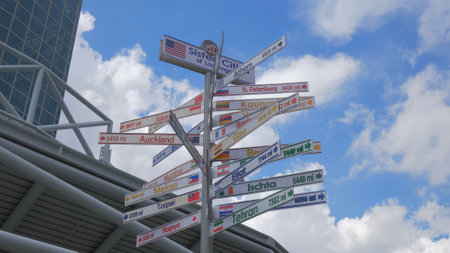 Direction signs to the sister cities of Los Angeles - CALIFORNIA, USA - MARCH 18, 2019