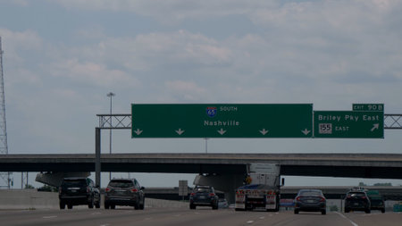 Direction sign to Nashville on the freeway - NASHVILLE, USA - JUNE 17, 2019のeditorial素材