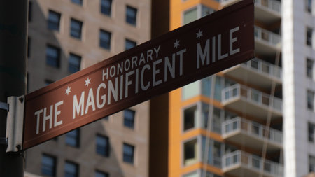 Street sign Magnificent Mile in Chicago - CHICAGO, USA - JUNE 11, 2019のeditorial素材