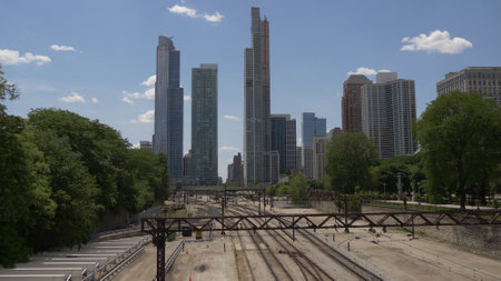 View over the railway tracks in Chicago - CHICAGO. UNITED STATES - JUNE 11, 2019のeditorial素材