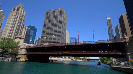 Chicago River on a sunny day - CHICAGO. UNITED STATES - JUNE 11, 2019のeditorial素材