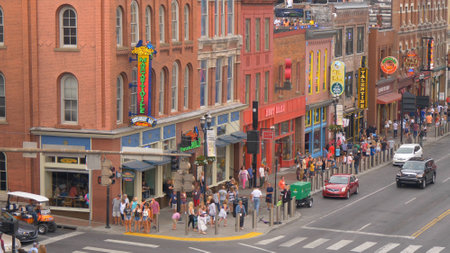The famous Broadway in Nashville with all the bars and saloons - NASHVILLE, UNITED STATES - JUNE 17, 2019のeditorial素材