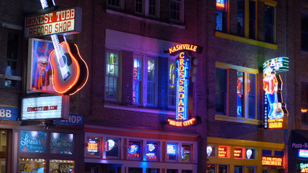 Colorful Nashville by night - NASHVILLE, UNITED STATES - JUNE 17, 2019のeditorial素材