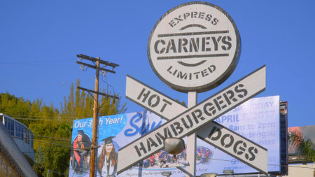 Famous Carneyï¾´s Hot Dogs and Burgers on Sunset Boulevard in Los Angeles - LOS ANGELES,...