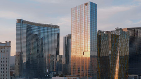 Modern Aria and Mandarin Hotel in Las Vegas - beautiful evening view - LAS VEGAS-NEVADA, OCTOBER 11, 2017のeditorial素材