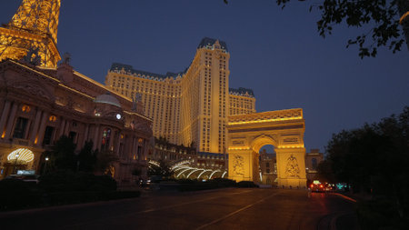 Paris Hotel and Casino Las Vegas in the evening - LAS VEGAS-NEVADA, OCTOBER 11, 2017のeditorial素材