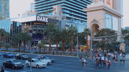Street traffic on Las Vegas Boulevard - LAS VEGAS-NEVADA, OCTOBER 11, 2017のeditorial素材