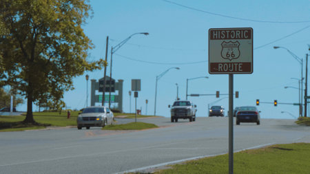Historic Route 66 sign in Oklahoma - OKLAHOMA CITY-OKLAHOMA, OCTOBER 21,2017のeditorial素材