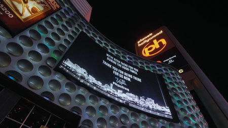Vegas Strong ad on the screen of Planet Hollywood Casino - LAS VEGAS-NEVADA, OCTOBER 11, 2017のeditorial素材