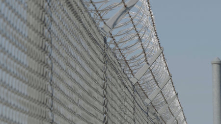 Barb wire on the top of a fence - LAS VEGAS-NEVADA, OCTOBER 11, 2017のeditorial素材