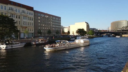 Sightseeing cruises on River Spree in Berlin - CITY OF BERLIN, GERMANY - MAY 21, 2018のeditorial素材