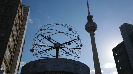 Famous world clock at Alexander Square in Berlin - CITY OF BERLIN, GERMANY - MAY 21, 2018のeditorial素材