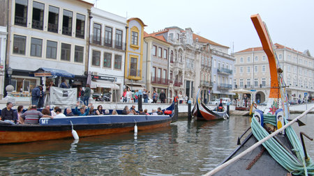 Gondola Ride through the canals of Aveiro - CITY OF AVEIRO, PORTUGAL - OCTOBER 17, 2019のeditorial素材