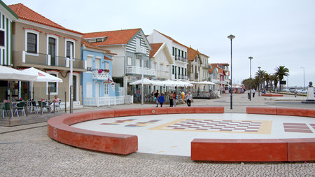 The beautiful village of Costa Nova in Portugal - CITY OF AVEIRO, PORTUGAL - OCTOBER 17, 2019のeditorial素材