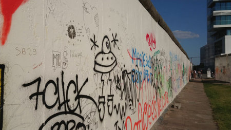 Unauthorized Paintings on Berlin Wall on the backside of East Galleryのeditorial素材