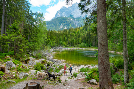 Lake Frillensee in Bavaria is a small and beautiful mountain lake in the German Alps - GRAINAU, GERMANY - MAY 26, 2020のeditorial素材