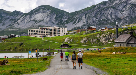 Wonderful spot for vacation in the Swiss Alps - MELCHSEE-FRUTT, SWITZERLAND - AUGUST 16, 2020のeditorial素材